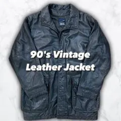 【80s 90s】レザージャケット 革ジャン 本革ブルゾン 黒 ゆったり モード