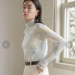 シアースキンハイネックロングスリーブ　イエロー　ブルー　シアートップス