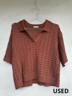 透かし編み　ニットシャツ　L