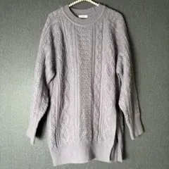 a.v.v ラベンダー ケーブルニット 長袖セーター チュニック丈　スリット　M