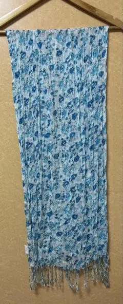花柄フリンジストール 青系 レーヨン100%