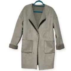 フェイクムートンコート　スエード調ハーフコート　裏地ボア　グレージュ系