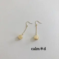 【5】天然石 アラゴナイト 一粒 ロング ピアス イヤリング ハンドメイド