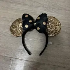ミッキーマウス 耳型カチューシャ 黒・金