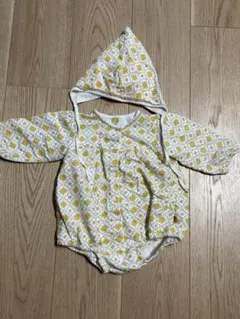 モイモルン　ロンパース　黄色と白の幾何学模様