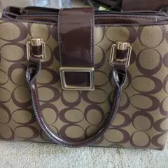 ショルダーバッグ ベージュ ブラウン 円形パターン