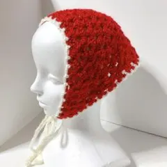 手編みのバブーシュカ　ハンドメイド　赤