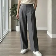 美品 ユニクロ 人気 タックワイドパンツ スラックス レディース グレー