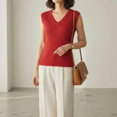 Y8612*HANAE MORI ハナエモリ☆ニット☆カットソー☆ベスト☆赤のサムネイル