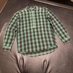 90s グッドイナフ ブロックチェック ネルシャツ グリーン バンドカラー S