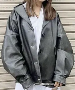 murua フェイクレザーミドルジャケット　ダークグレー