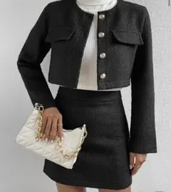 ブラック ツイードジャケット　スカート　セットアップ　ワンホン