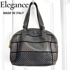 Elegance イタリア製 レトロ ハンドバック ブラウン ゴールドチャーム 