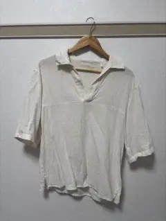 ZARA コットンビスコースポロシャツ S ベージュ