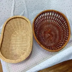 天然素材 楕円形ブラウンバスケット2個セット