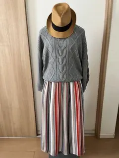 ストライプ フレアロングスカート 個性的 M
