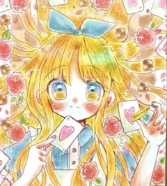【送料込】オリジナル 手描きイラスト アリスモチーフ 【小色紙】