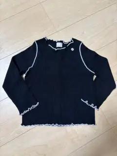 petit main 黒 リブフリル長袖カットソー 100cm
