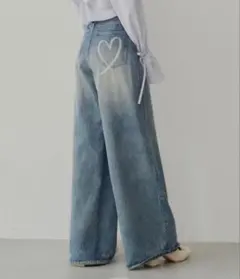Chico ハートプリントボックスワイドデニムパンツ