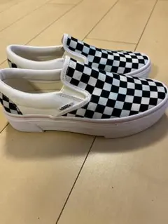 Vans チェッカー水色グラデーションパターン 厚底スリッポン