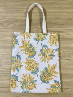 ハンドメイド ぺたんこトートバッグ キャスキッドソン生地ミモザ柄 サブバッグにも