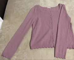 ピンク リブ編み 長袖カーディガン