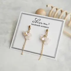 (No.255)ローズクォーツ ジルコニア ハンドメイド ピアス イヤリング