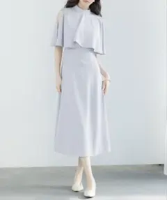 【新品未使用】立ち襟オープンショルダーミモレ丈ワンピース