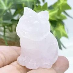 【天然石】ローズクォーツ 猫のカービング