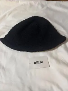 「Alllife」ボアバケットハット 黒 フリーサイズ 暖かい おしゃれ
