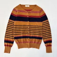 BEAMS HEART カーディガン ニット ボーダー 長袖 ブラウン