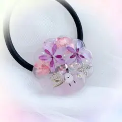 4370】鳥かご くすみパープル レジンヘアゴム ハンドメイド 紫の