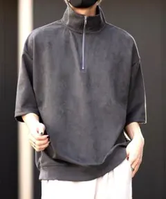 CLELハーフジップ デザイン 半袖プルオーバーTシャツ