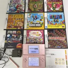 [ジャンク品・激しい液晶劣化]DS Liteピンク本体＋箱説付ソフト9本