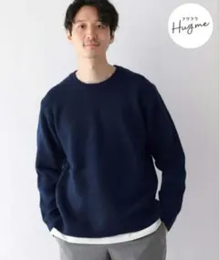 グローバルワーク フワフワHugmeクルーレイヤーニットセーター ネイビー