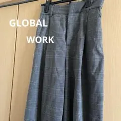 グローバルワーク　ウツクシルエットワイドパンツ　グレーチェック　S