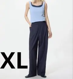 UNIQLO タックワイドパンツ XL ネイビー