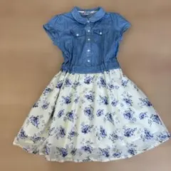 【美品】メゾピアノジュニア ドッキングワンピース 140 S 花柄 デニム