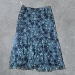 KOO’S 総柄刺繍 フレアスカート 黒×青 M レトロのサムネイル
