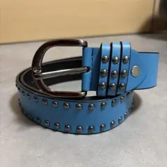 青 スタッズ付き レザー風ベルト