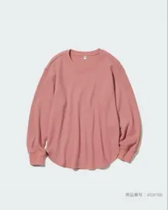 ユニクロ ワッフルクルーネックT ピンク