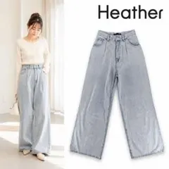 Heather タックワイドデニムパンツ ライトブルー M 綿100%のサムネイル