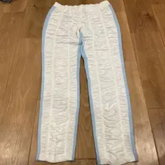 ギャザー入りホワイトブルーカジュアルパンツ