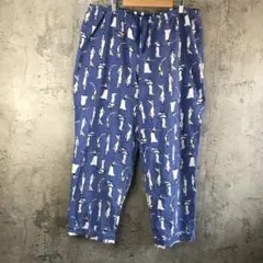 Y5786古着　柄パンツ　パジャマパンツ　青　90s Y2K