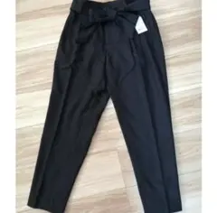 リボン付き黒カジュアルパンツ　М