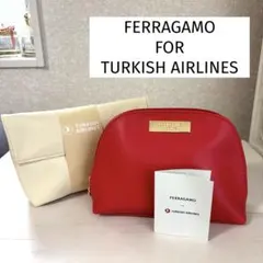 【未使用】FERRAGAMO ポーチ 2個セット　レッド&アイボリー　トルコ航空のサムネイル
