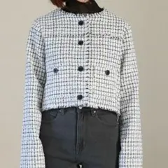 ノーカラーツイードフリンジジャケット