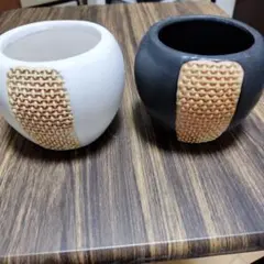 陶器製植木鉢 白黒セット