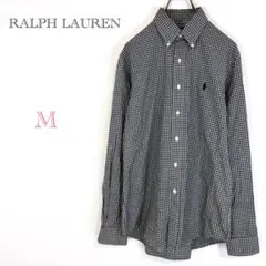 ♦︎ラルフローレン【M】ボタンダウンシャツ チェック柄 刺繍ロゴ 綿100％
