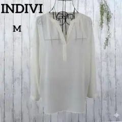 インディヴィ ブラウス M 長袖 スキッパー 洗える オフィスカジュアル 白